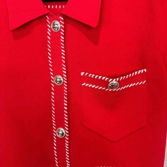 Maje Ross Contrast Stitching Fitted Red Short Sleeve Dress Medium - Picture 7 of 11